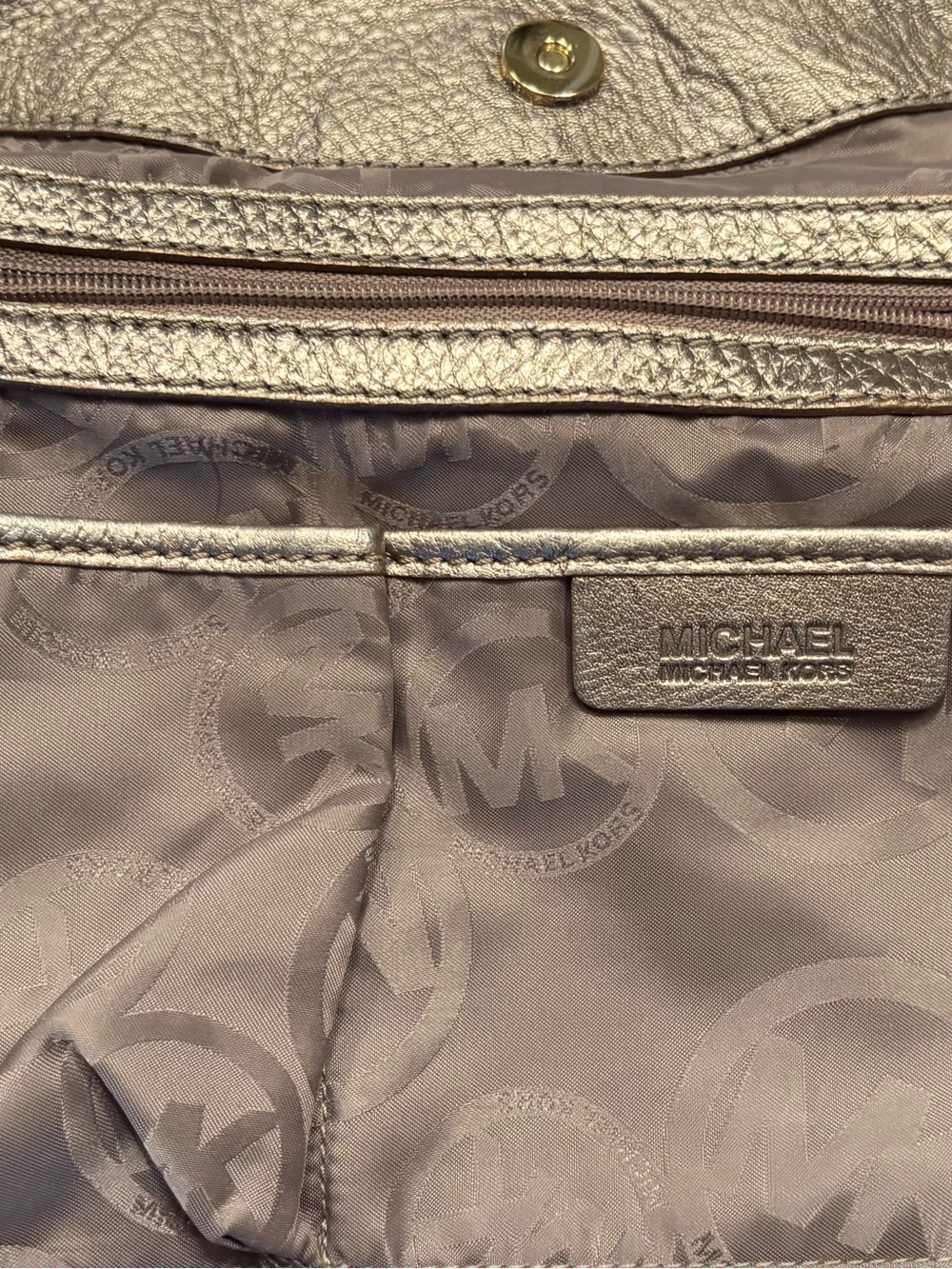 Authentic Michael Kors Layton Metallic Gold Pebbled Leather Shoulder Bag w/ Dust - Picture 9 of 13